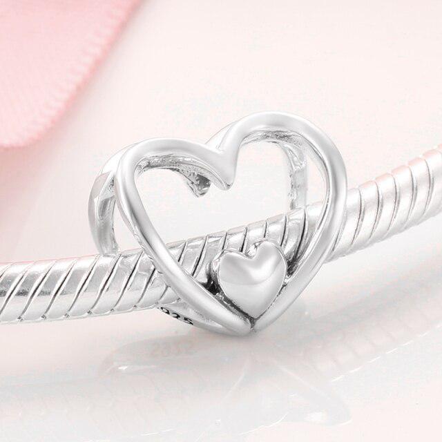 925 Sterling Silver Heart Shape Charm Pendant Beads 925 Sterling Silver Couple Fit Original Jiuhao Charm Bracelet Jewelry