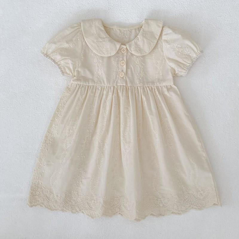 Girls Cotton Dress Sweet Embroidered Short Sleeve A-Line Princess Toddler Kids Casual Party Wear