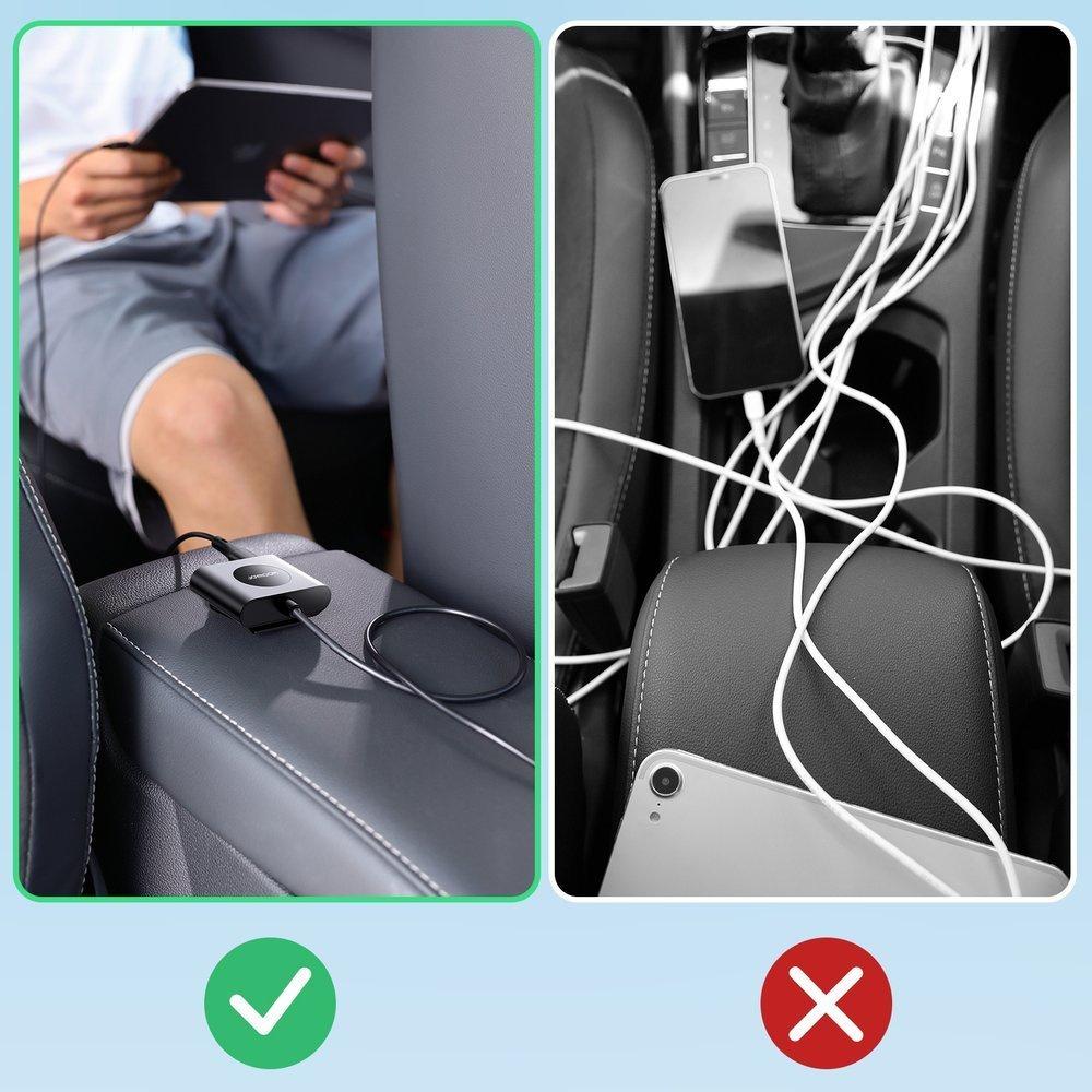 Joyroom High-Power 72W Dual Port Car Charger with 2xPD & 2xQC3.0, 1.5m USB-C Cable, Black Model JR-CL05