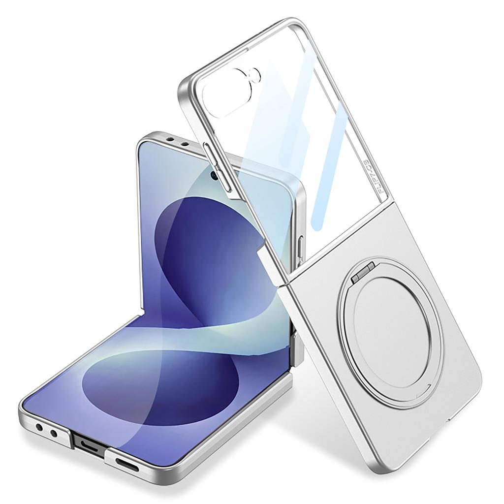 Чехол для Samsung Galaxy Z Flip 8 5G Ультратонкий Матовый Магнитный Держатель с Вращающимся Кольцом Беспроводная Зарядка Закаленное Стекло Жесткая Крышка