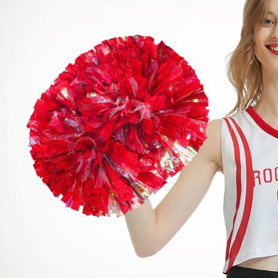 Yousheng Double-headed Metallic Pom Poms Cheerleading Flower Ball with Handle Team Sports Spirit Party Kids Adults Cheer Pompoms