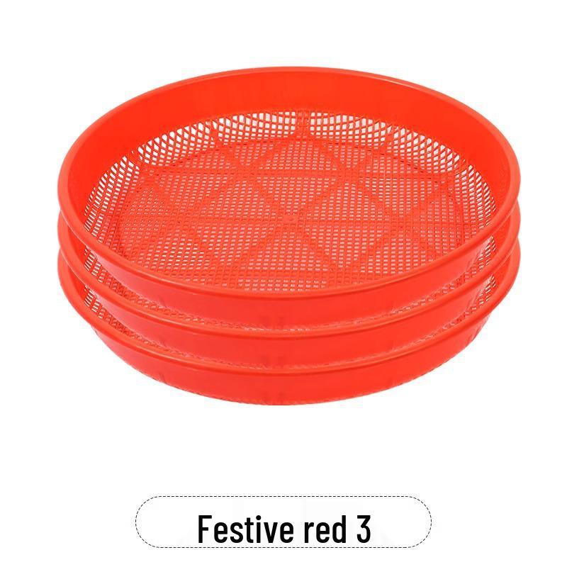 Round Plastic Sieve Basket: Household & Commercial Use for Sifting, Drying Rice, Vegetables - Fine Mesh, Imitation Bamboo Weave