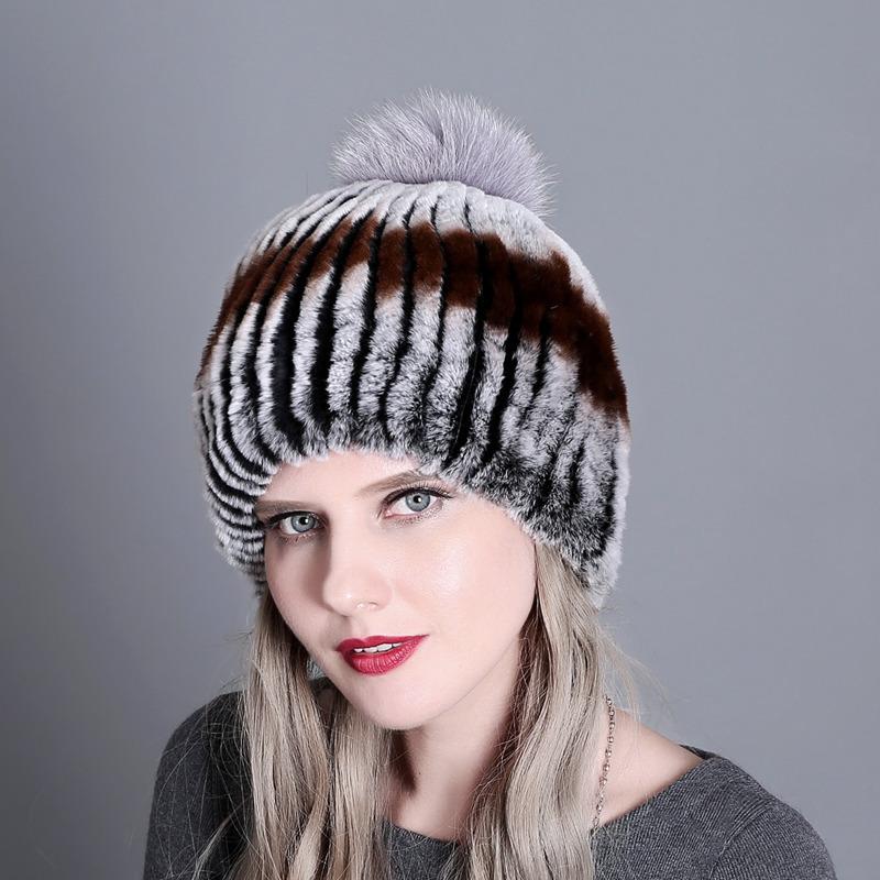 Осенне-зимняя женская шапка с защитой ушей из кроличьего меха рекс, европейская и американская модная шапка из лисьего меха с помпоном, теплая меховая шапка для взрослых