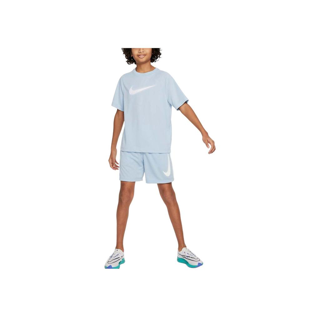 Nike Футболка Dri-FIT Icon с принтом логотипа, реглан, круглый вырез, короткий рукав, детские топы, синий DX5386440