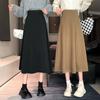 Trendy Black Elastic Waist Mid-length A-line Woolen Skirt for Autumn and Winter Season