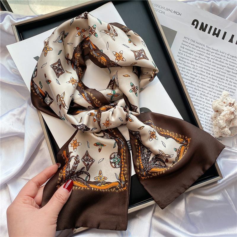 Luxury Design Women Summer Long Silk Scarf Hair Headband Foulard Skinny Bag Scarves Neckerchief Lady Shirt Decorative Streamers