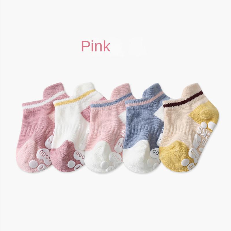 5Pair Baby Anti Slip Adhesive Boat Socks 0-3Year Kids Spring Autumn Low Cut Floor Sock Cute Cartoon Animals Toddler Cotton Socks