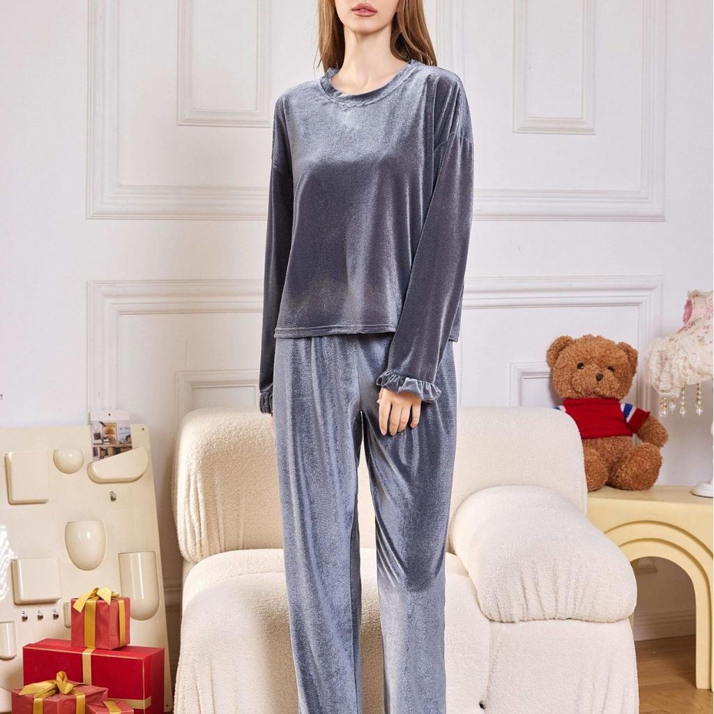 Женский пижамный комплект осень-зима золотой бархат длинные рукава длинные брюки домашняя одежда можно носить на улице мягкий удобный