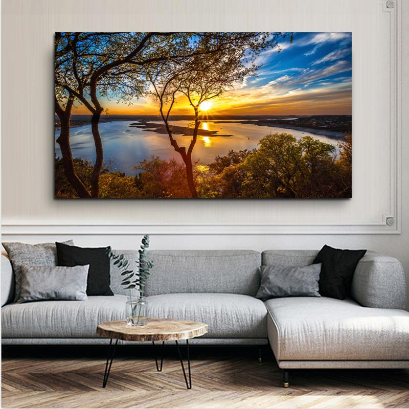 Современный закат дерево небо природный пейзаж холст картины постеры и принты куадрос настенное искусство гостиная домашний декор без рам