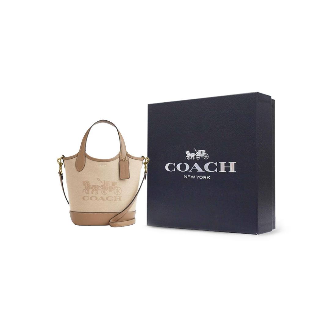 Coach Hanna Carriage Pattern Printed Fabric 18 Bucket Bag Women bags Deep-Natural CAK95-IMLG6