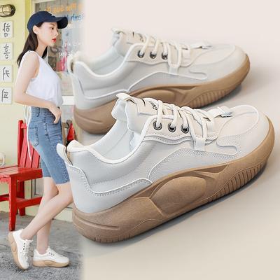 H5026 Новая повседневная женская обувь, осенняя дышащая однотонная обувь с поднятой подошвой, универсальная кожаная облицовка, износостойкая строчка