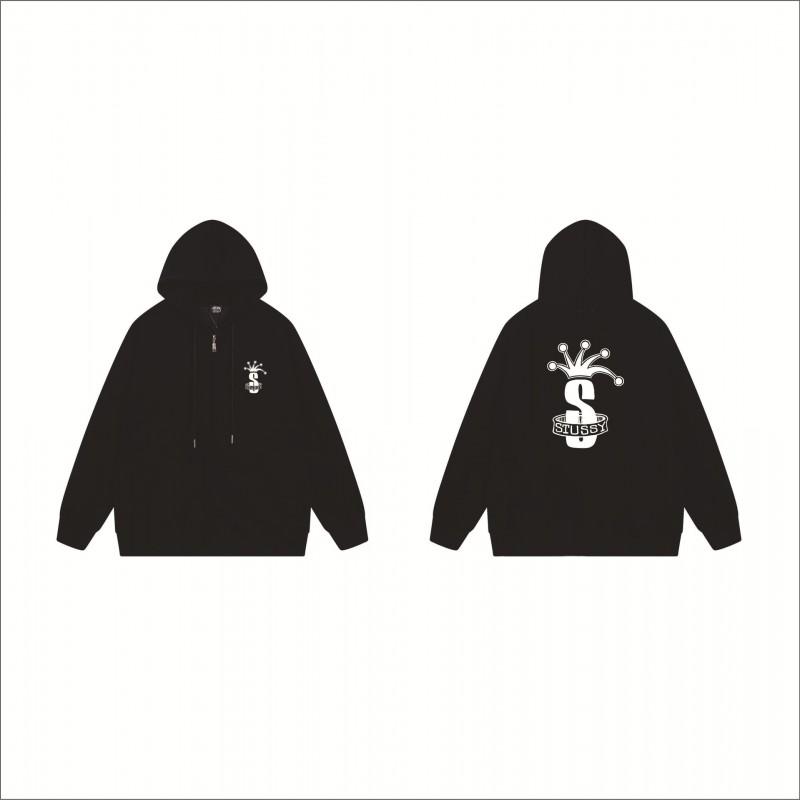Stussy-Style Zip-Up Hooded Sweatshirt Men Oversized Cotton Long Sleeve Casual Graphic Pullover Jacket