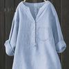 Женская рубашка с V-образным вырезом, пуговицами, рукавом 3/4, однотонные свободные топы оверсайз, повседневная одежда
