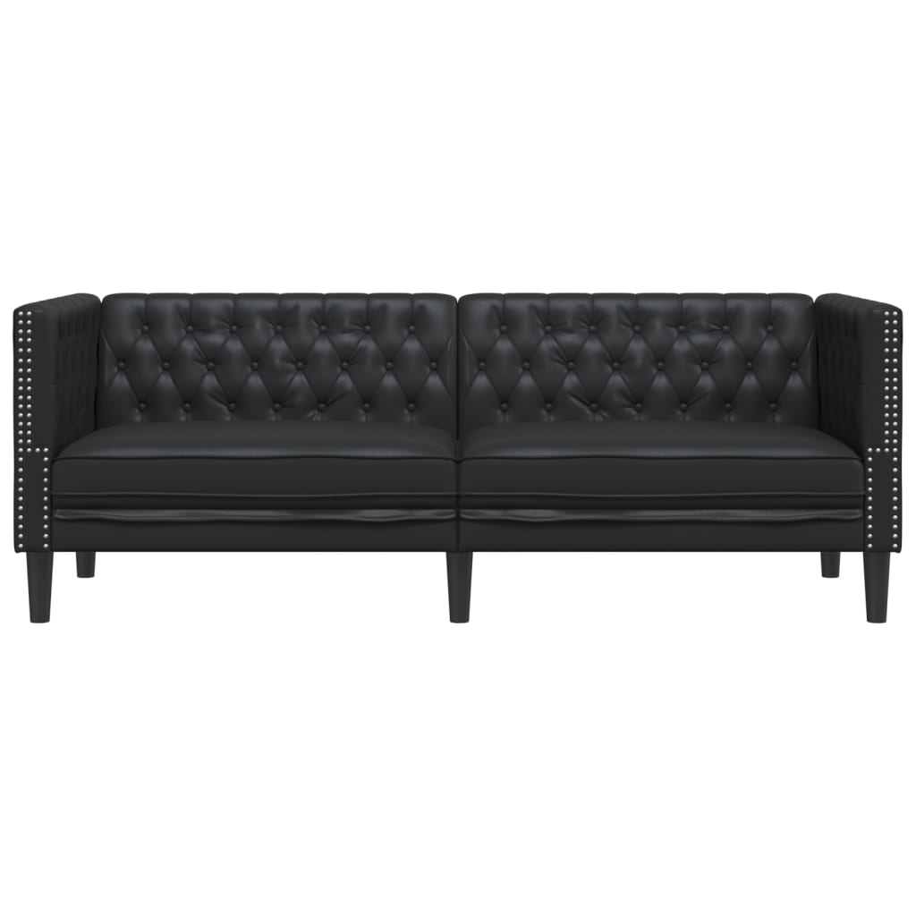 Chesterfield Sofa 3 Seater Black Artificial Leather