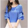 Женские летние топы с коротким рукавом, свободные, винтажные, французская клетка, короткий рукав
