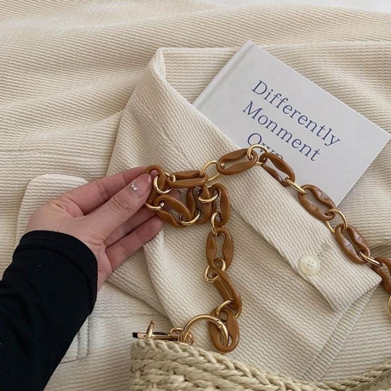 Летняя пляжная соломенная плетеная сумка для женщин - Универсальная ручная сумка на плечо, украшенная цепочкой