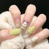 Long Square Fake Nials Colorful Flowers Little Dog Nail Tips Fashion Press On Nails  Women Girls
