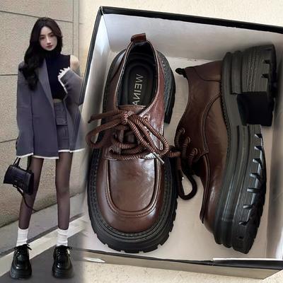 Японские маленькие кожаные туфли женские в британском стиле 2025 весна и лето новая студенческая ретро универсальная шнуровка платформа лоферы женская обувь