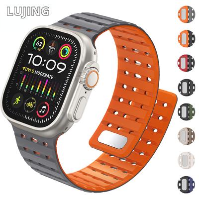 Магнитный ремешок для Apple Watch Ultra 2, 49 мм, 44 мм, 45 мм, 38 мм, 42 мм, 41 мм, силиконовый браслет, браслет iWatch Series 8, 7, 6, 5, 9 Se, 40 мм