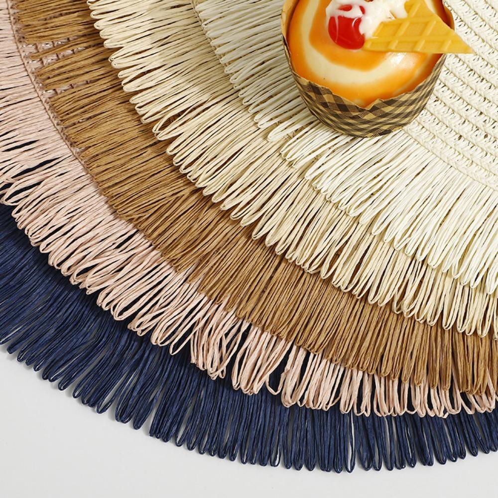 Round Heat Resistant Place Mat with Tassel Dining Table Mat Braided Placemat  Home