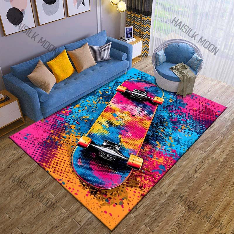 Creativity Colorful Skateboard Print Carpet for Living Room Bedroom Sofa Decor Home Area Rug Non-slip Mat Game Room Rugs