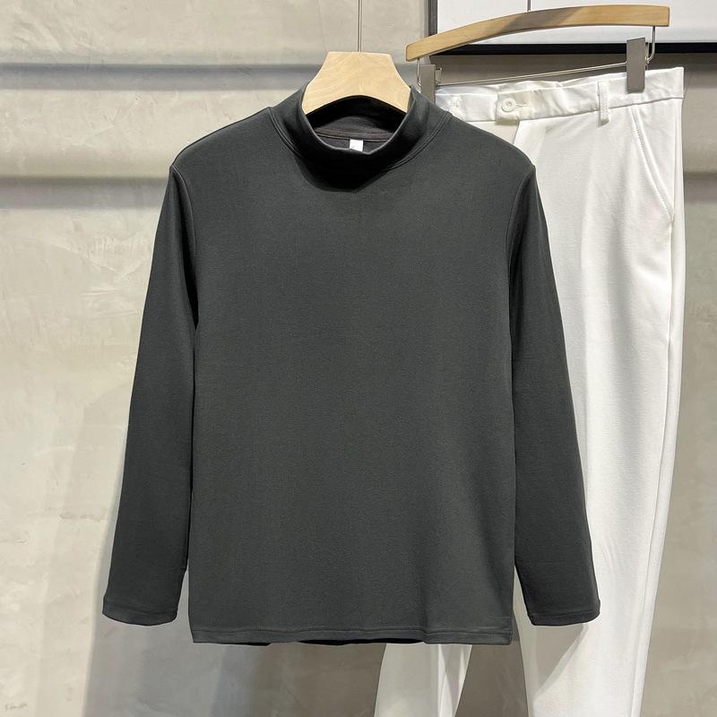 Мужская приталенная однотонная двухсторонняя бархатная рубашка с длинными рукавами на осень