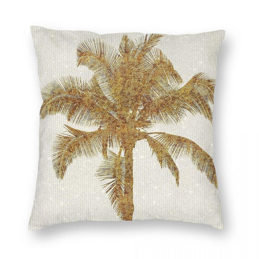 Gold Palm Tree Faux Metallic Foil Square Pillowcase Polyester Linen Velvet Printed Zip Decorative Pillow Case Car Cushion Cover