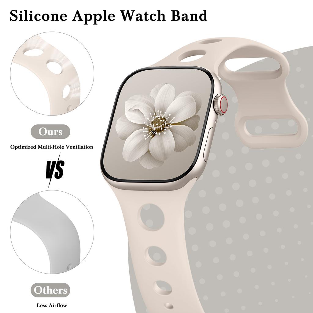 Breathable Strap For Apple Watch Band 40mm 44mm 46mm 45mm 49mm 41mm Silicone Correa Bracelet iWatch series 8 9 se 10 11 ultra2 3