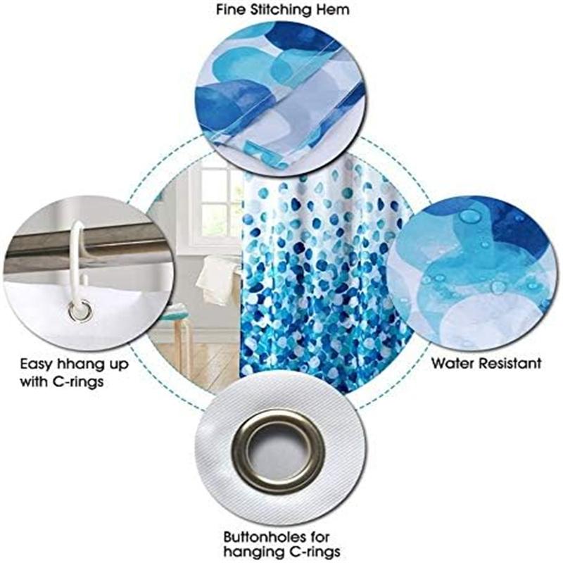 Shower Curtain Watercolor Blue Gradient Dot Print Waterproof Polyester Bath Curtain, Modern Abstract Bathroom Decor With Hooks