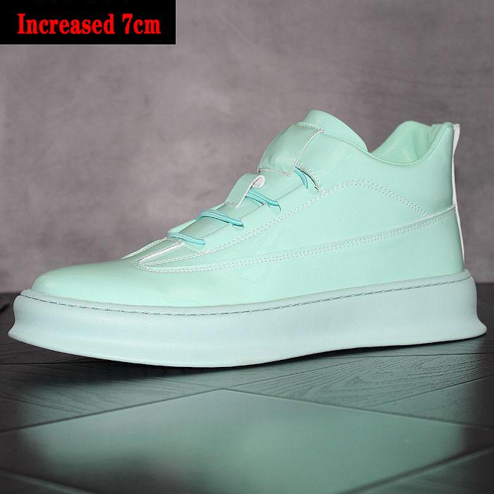 Men Casual Leather Boots Trend Green White Men's Inner Height Increase Shoes Youth Street Style Platform Boot Short Ankle Shoes