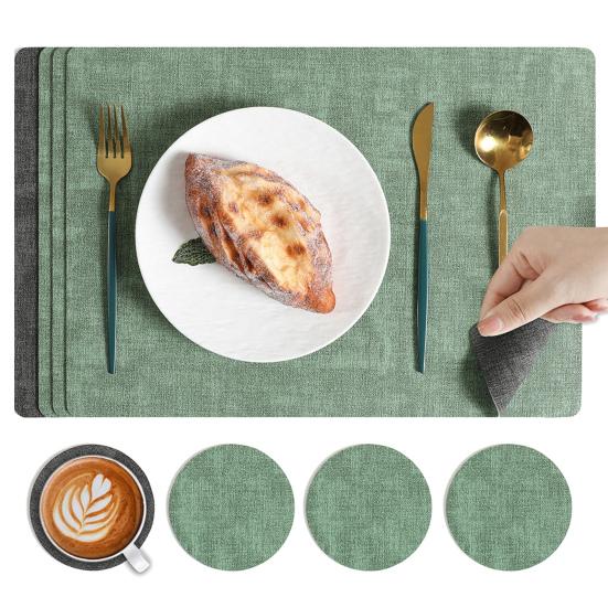 Dual Side Placemat Waterproof Faux Leather Coaster Placemat Solid Color Heat Insulation Pad for Dining Tables Countertops