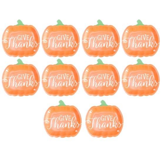 10Pcs Halloween Pumpkin Paper Plates Festive Tableware Halloween Thanksgiving Oil Resistant Dinner Plates for Harvest Parties