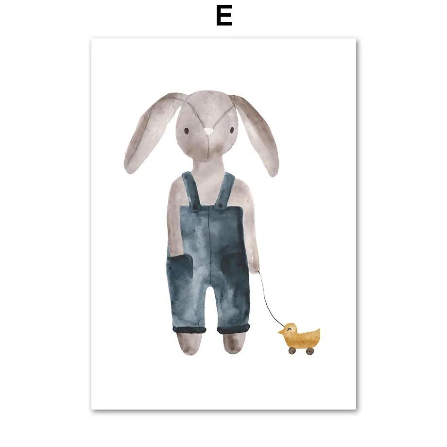 1 шт. кролики настенная живопись на холсте интерьерные картины детская спальня домашний декор медведи воздушные шары милые животные гостиная без рамки