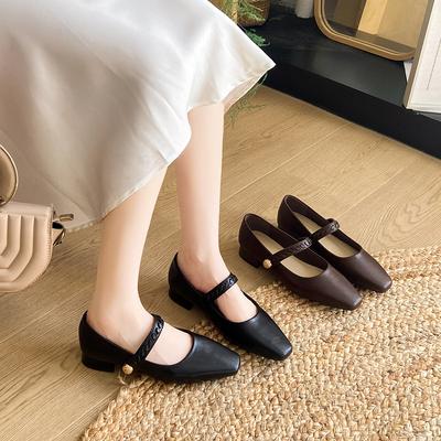 Ретро туфли Мэри Джейн на низком каблуке и мягкой подошве, женские осенние новые, с юбкой, с маленьким квадратным носком, нежные, вечерние одинарные туфли