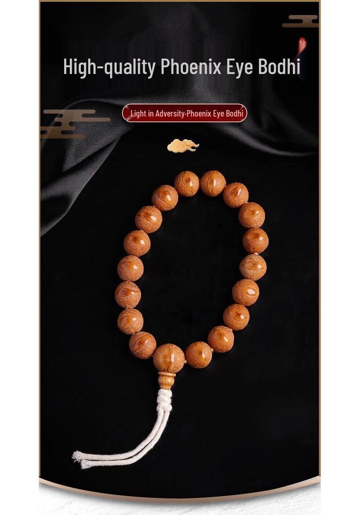 Phoenix Eye Bodhi Seed Bracelet: Nepalese Handmade, Round Red-Yellow Skin, Single Strand for Handheld Prayer Beads.