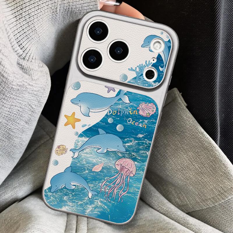 Кожаный чехол-шнурок с принтом «Звездное море и дельфины» для iPhone 18 Pro Max 17 16 15 14 13 Pro Max, роскошный гибридный чехол из ТПУ+ПУ, противоскользящий, мягкий чехол для телефона