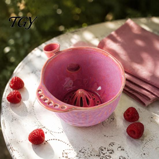 Fresh Food Drainer Ceramic Berry Washing Bowl with Drainage Hole, 360 Degree Self Fruit Serving Rinsing Rinse Bowl, Vegetable Cleaning Strainer