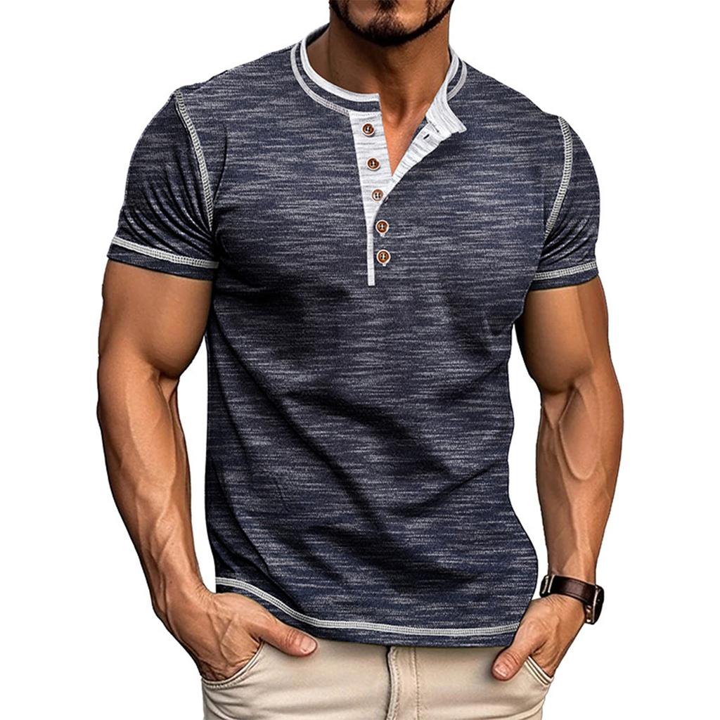 Men's Short Sleeved Lapel Collar T-shirt Casual Round Neck Top