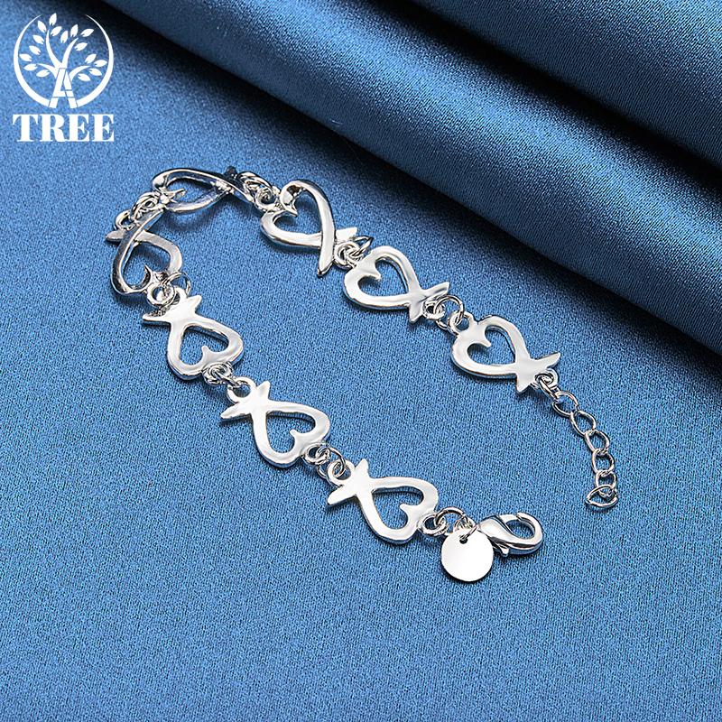 925 Sterling Silver Full Love Heart Chain Bracelet Jewelry