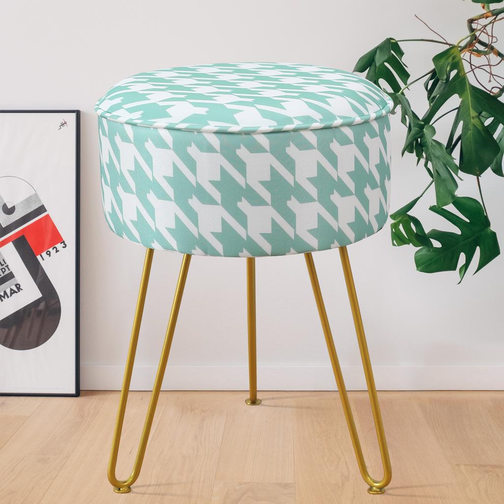 Vanity Stool Chair Round Ice Silk Fabric Ottoman Foot Rest for Makeup Room Living Room Bedroom