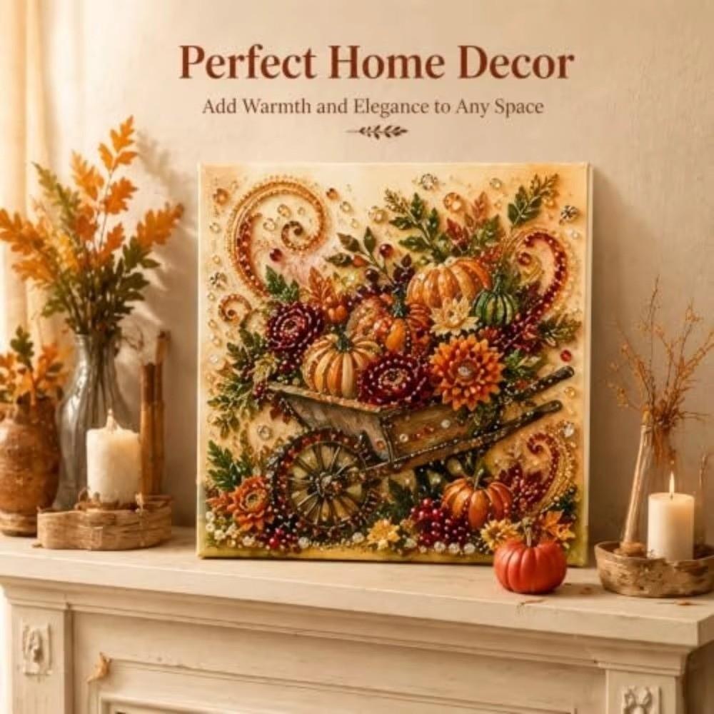 Autumn Theme Painting Art Kit Sparkling Beaded Canvas Art Handmade
