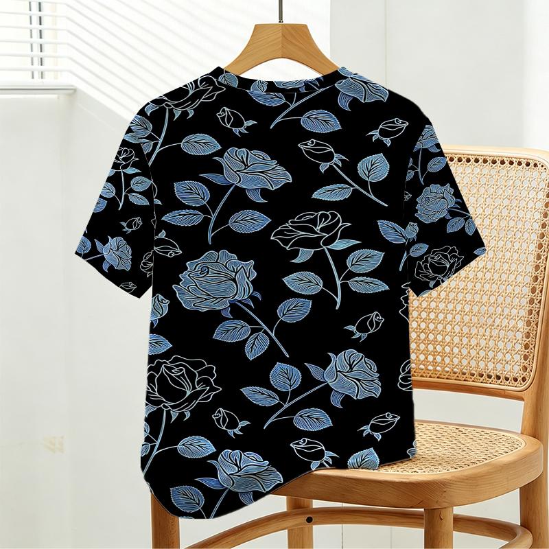 Women's Rose Series Basic Crewneck Short Sleeve T-Shirt Minimalist Style, Soft & Comfortable Fabric, Versatile for Daily Casual & Home Wear