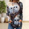 Tops For Women Snowy Owl Print Round Neck Long Sleeve T-shirt Fall Casual Slim Pullover Women's Long Sleeve Top