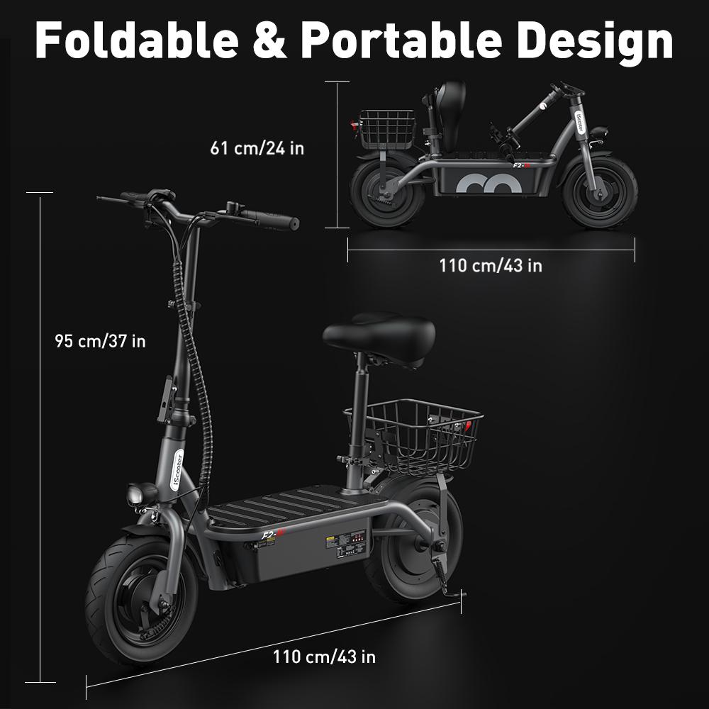 iScooter Electric Scooter F2 Adult Shopping Scooter 500W 30km/h Max Load 120KG 10 Inch Folding Light Weight with Seat and Basket
