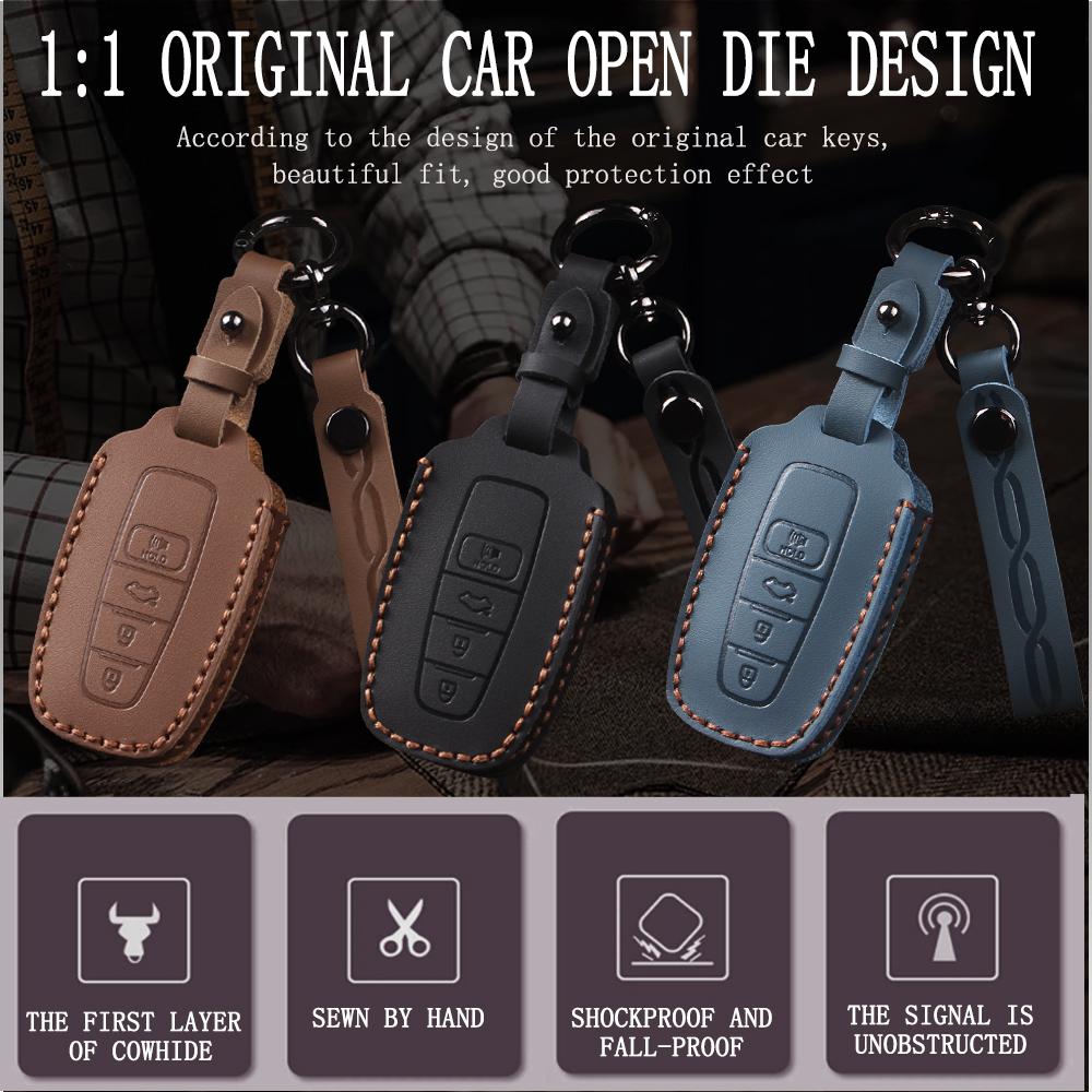 Leather Car Smart 3 Button Key Case Cover Bag Keychain for Toyota Avalon Camry RAV4 Prius CHR C-HR Corolla Land Cruiser Prado