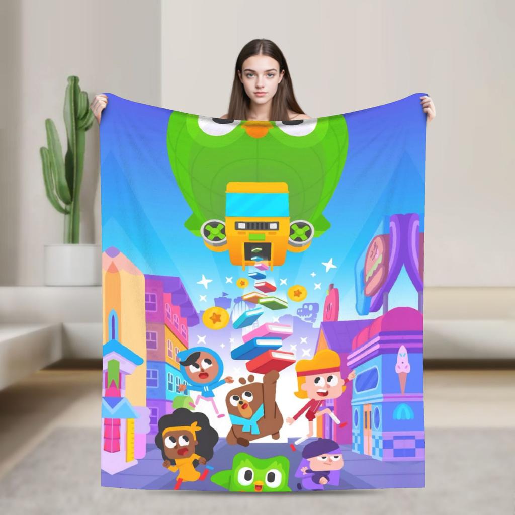Duolingos Owl Duo Flannel Blanket  Soft Warm Bedding Throws for Couch Bed Camping Comfortable Bedspread Sofa Bed Cover