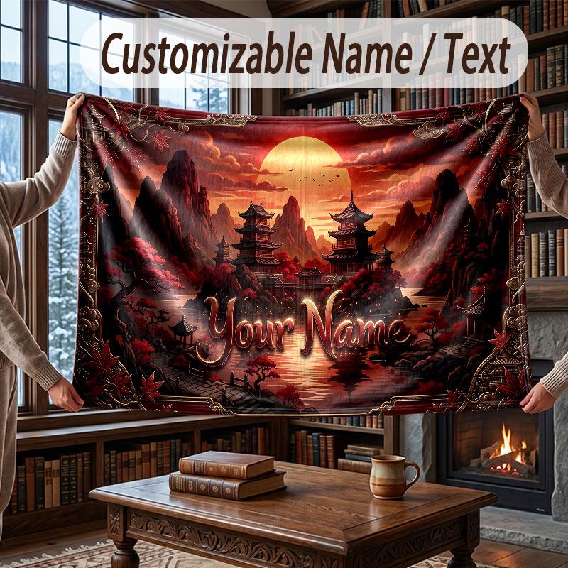 Floral Garden Theme Throw Blanket Custom Name Text Personalized Blanket Soft Cozy Blanket for Home Sofa Bed
