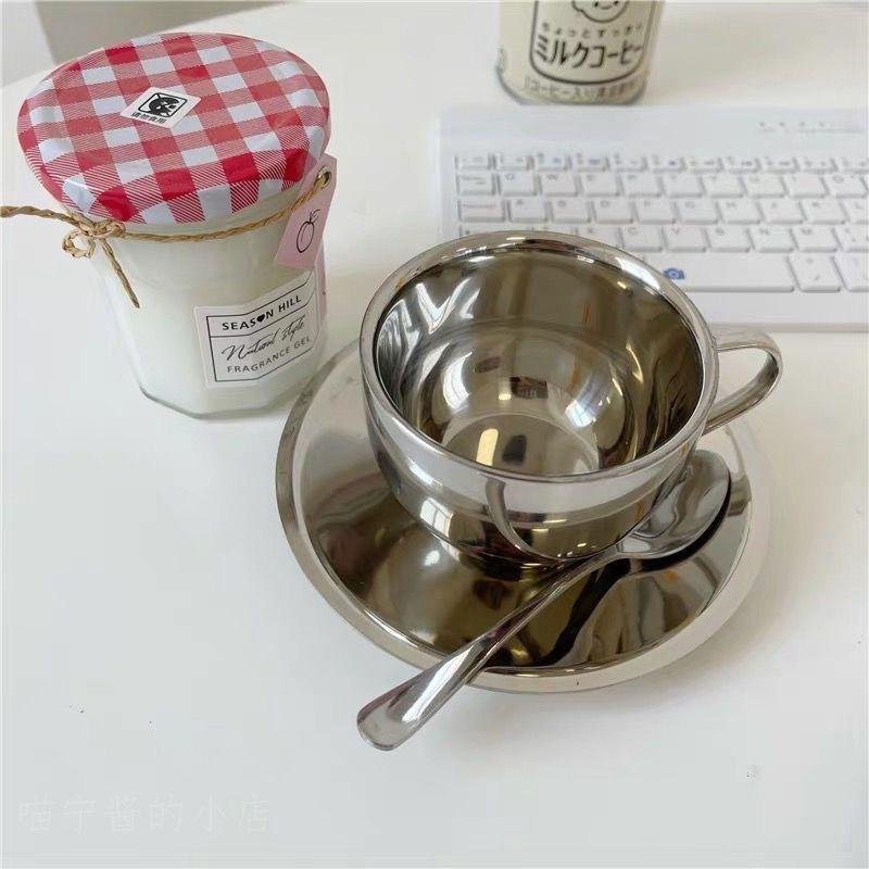 Набор чашек для кофе и чая из нержавеющей стали 304 с двойными стенками и ложкой