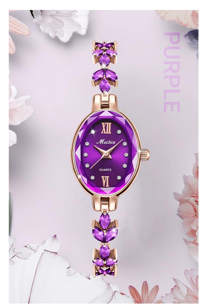 Хрустальный браслет Кварц Простой Идеальный Маленький Браслет Фиолетовые Женские Часы, Милые, Стильные, Водонепроницаемые, Механизм, Дизайн, Высококачественные, Подарок, Часы,