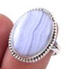 Natural Blue Lace Agate Gemstone 925 Solid Sterling Silver Jewelry Ring S.8 K7j26